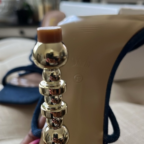 Jean wrap-up heels with gold stiletto - Picture 6 of 7